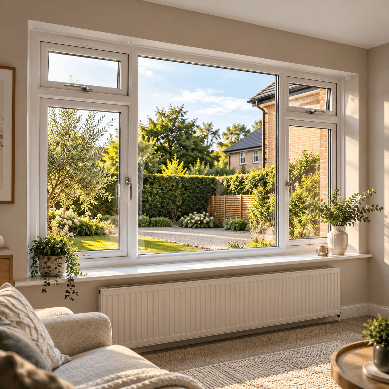 Bramley tilt and turn window overlooking a sunlit garden